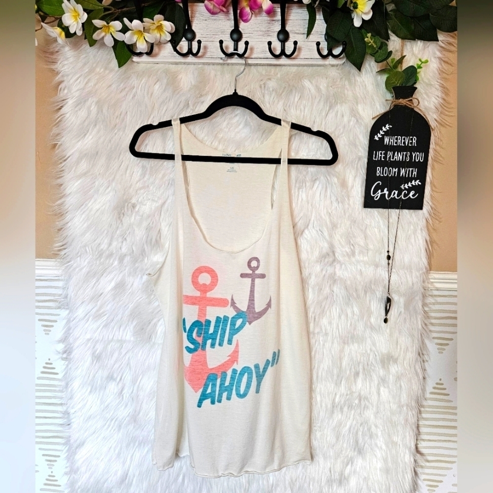 I LOVE H81 Vintage Style Ship Ahoy Tank Top (NWOT)